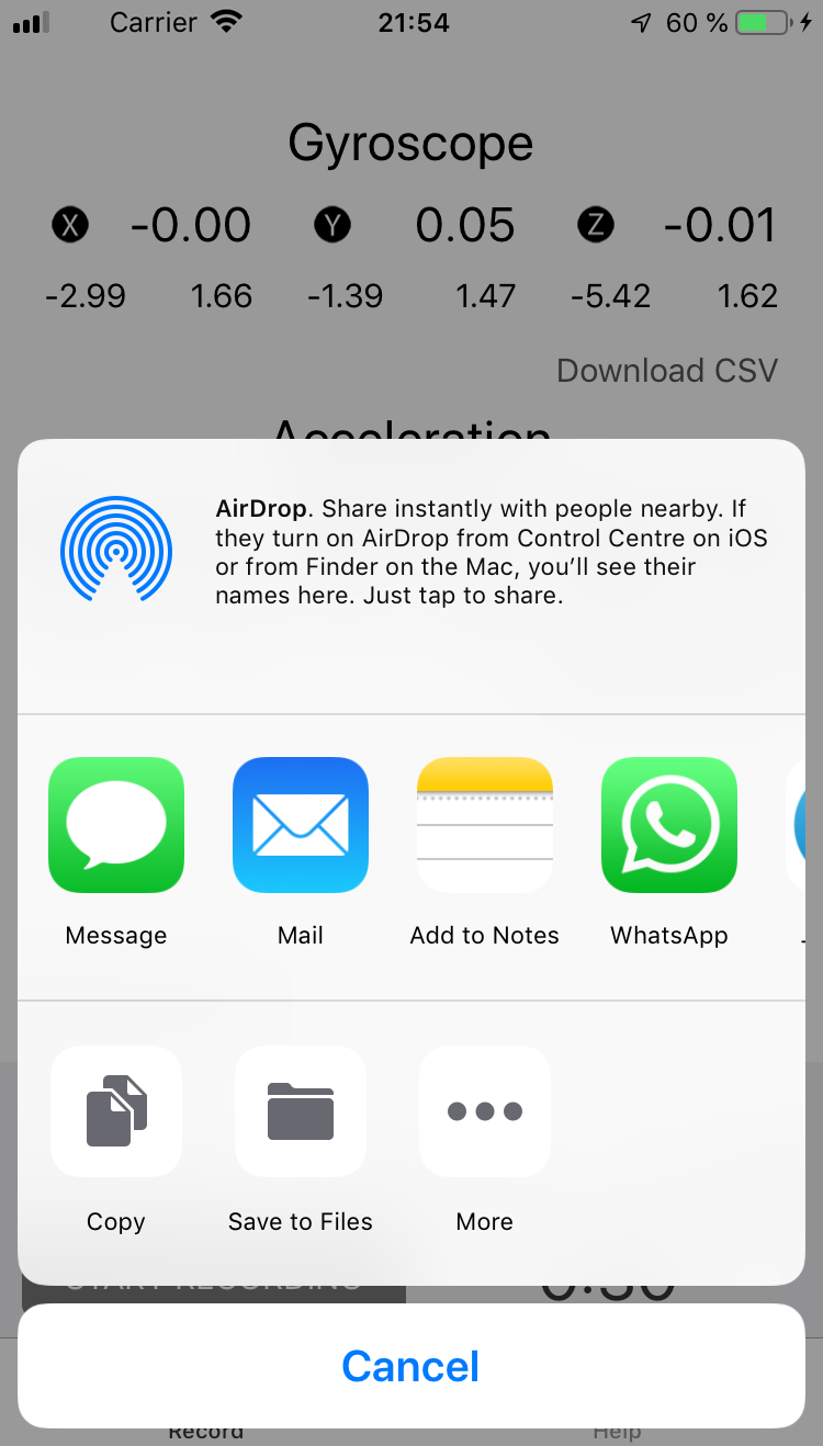 Screenshot of silver iPhone displaying CoreMotion download capability.